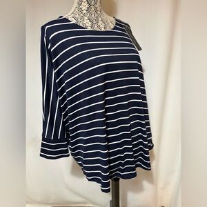 Korye Plus Sz 1X Dark Navy W Stripe 3/4 Dolman Sleeve Soft Knit
